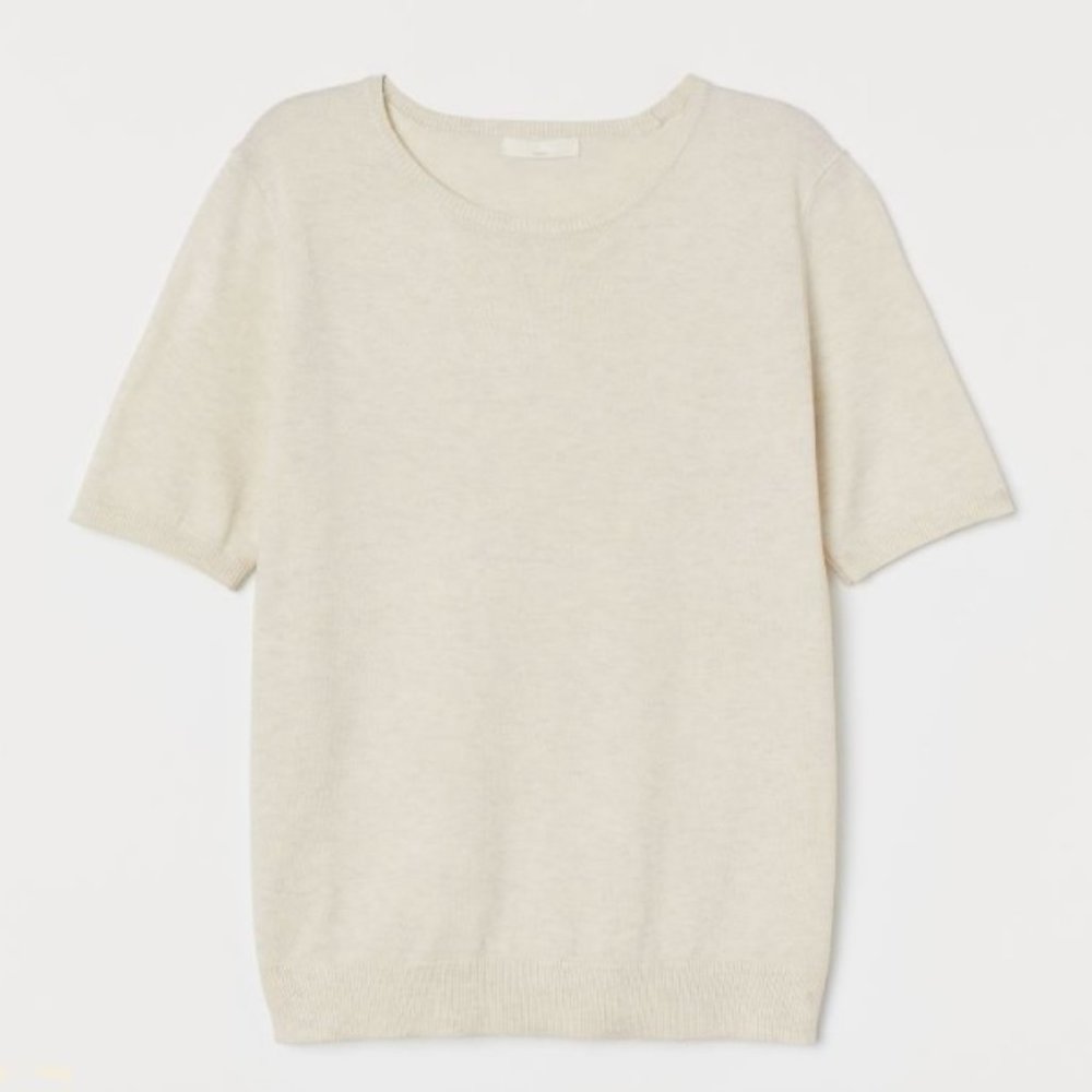 cream fine knit sweater short sleeve shirt